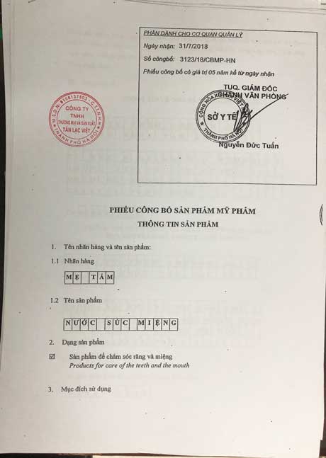 giấy công bố nước xúc miệng mẹ tấm thanh mộc hương giấy công bố nước xúc miệng mẹ tấm thanh mộc hương