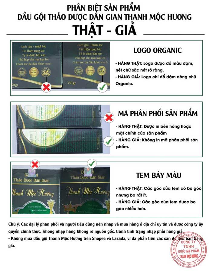 phân biệt đầu gội thanh mộc hương thật giả